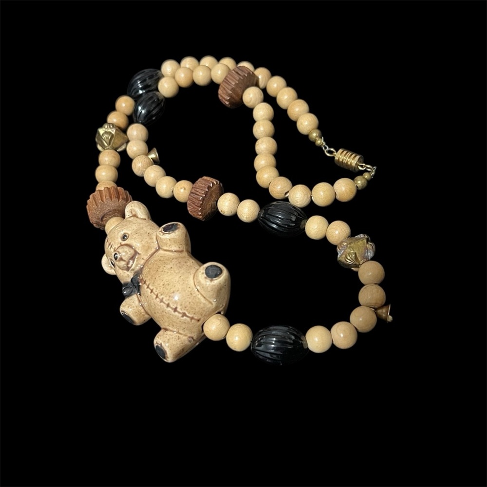 Vintage Ceramic Teddy Bear Beaded Necklace - Picture 5 of 8
